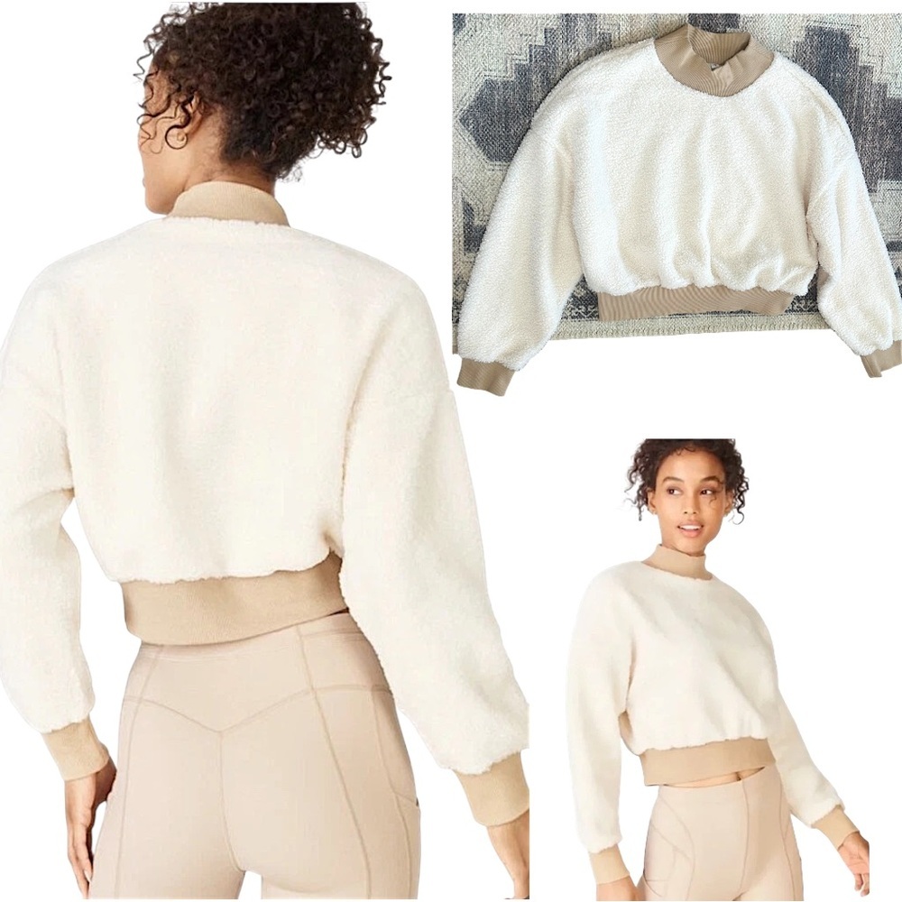 New Fabletics Malia Polar Fleece Mock Neck Pullover Cream & Beige Women’s Small